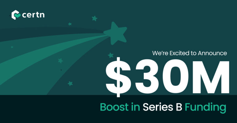 Certn $30M funding announcement with Certn logo and shooting star
