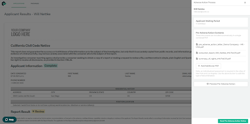 How to send the adverse action letter from the Certn dashboard