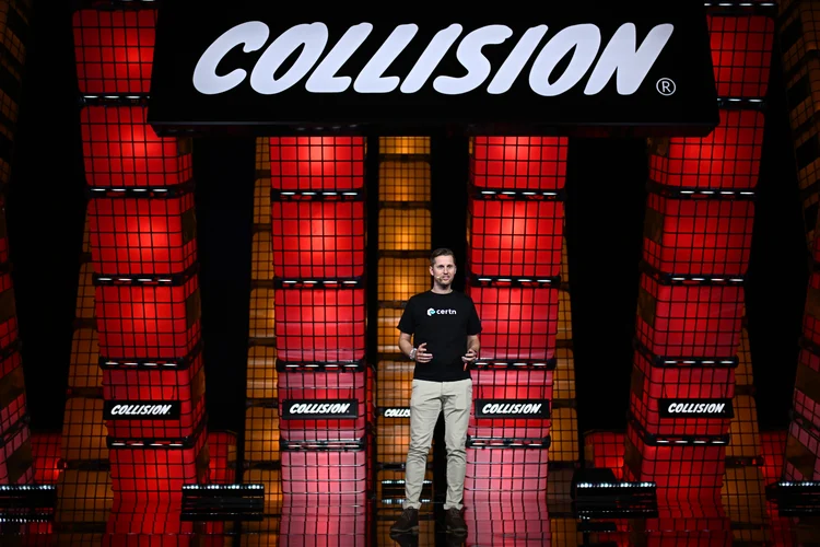 Certn CEO Andrew McLeod presenting on Certn's growth at the Collision Conference