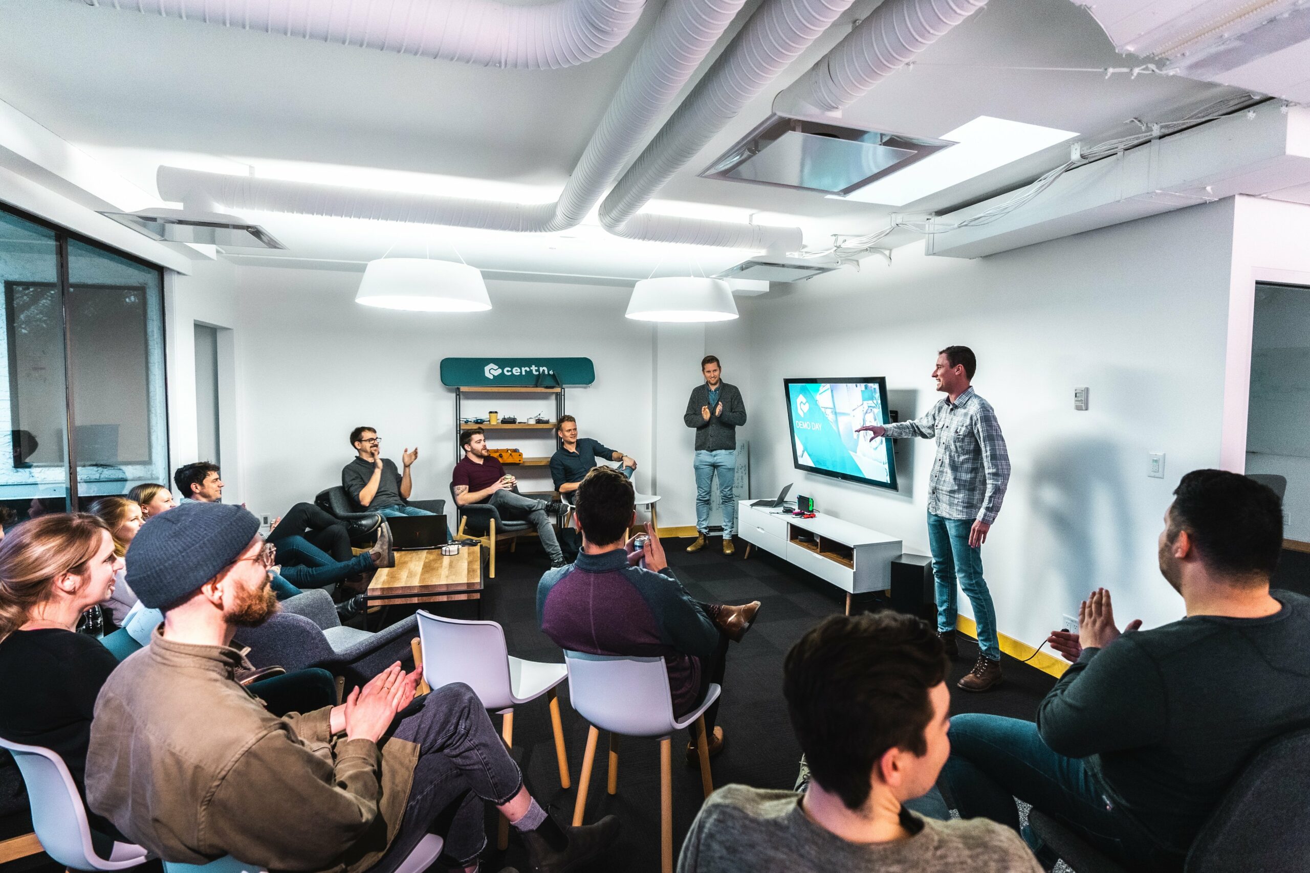 Certn employees gathered in a group at the Victoria, BC head office