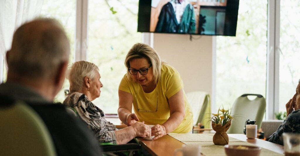 Employees at care home representing background checks for care workers